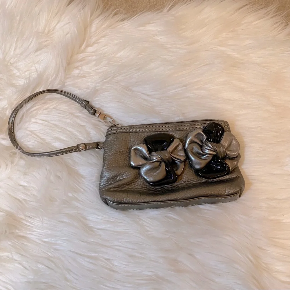 New York & Company Gunmetal Flower Zip Clutch